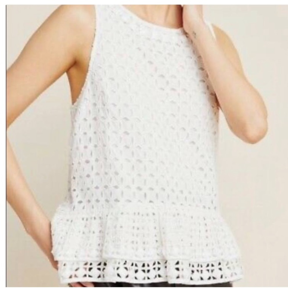 Maeve White Crochet Peplum Sleeveless Top